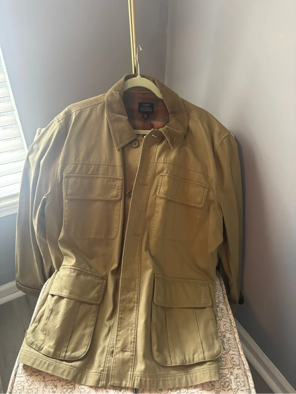 J. Crew Olive Green Military Field Jacket with Corduroy Collar
